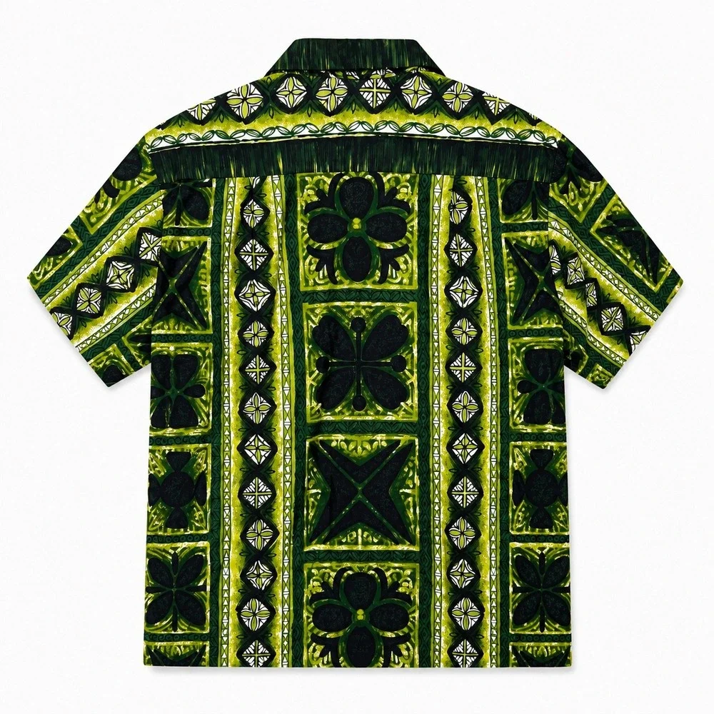 Vintage 60s 70s Hawaiian Honeymoon Set Green Tropical Aloha Barkcloth Matching